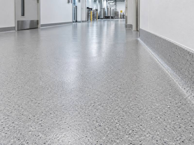 Coved epoxy floor meeting the wall in Moncton