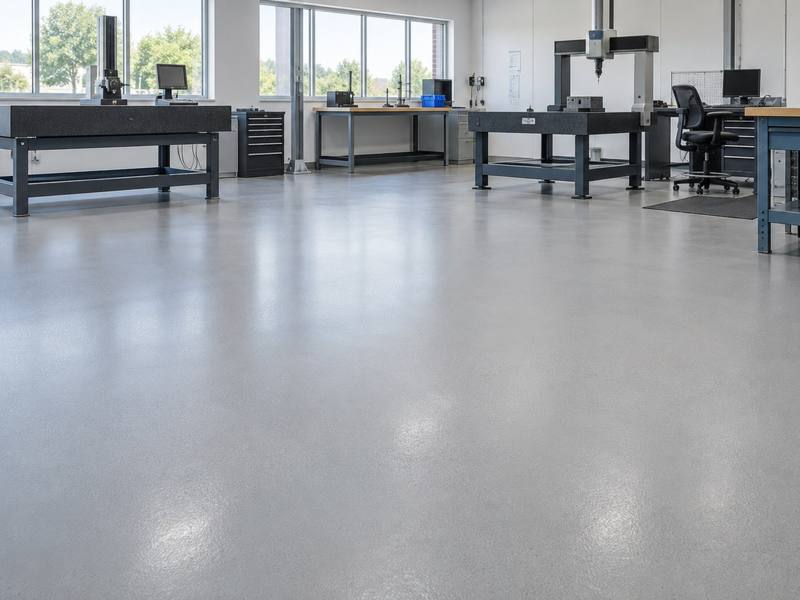 Grey epoxy floor in a quality control lab in Moncton